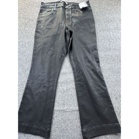 Nine West Jeans Womens‎ 14 Black Kick Flare Coated Shiny High Rise Stretch NEW - Picture 1 of 13